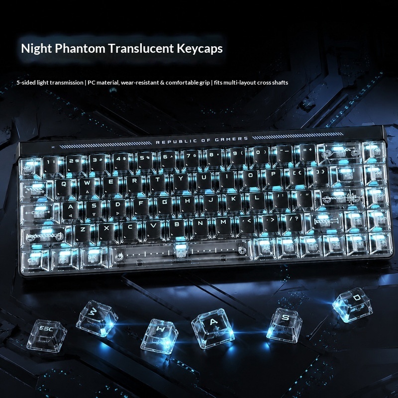 Keyboard Gaming Black - Touches de clavier rétroéclairées transparentes, hauteur
